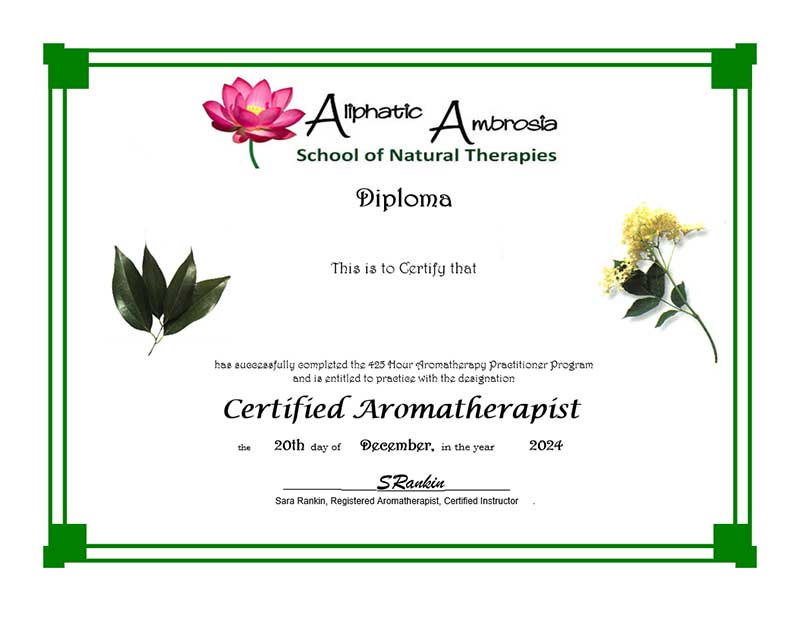 Aromatherapy Certification in Canada offered by Aliphatic Ambrosia of Windsor, Ontario